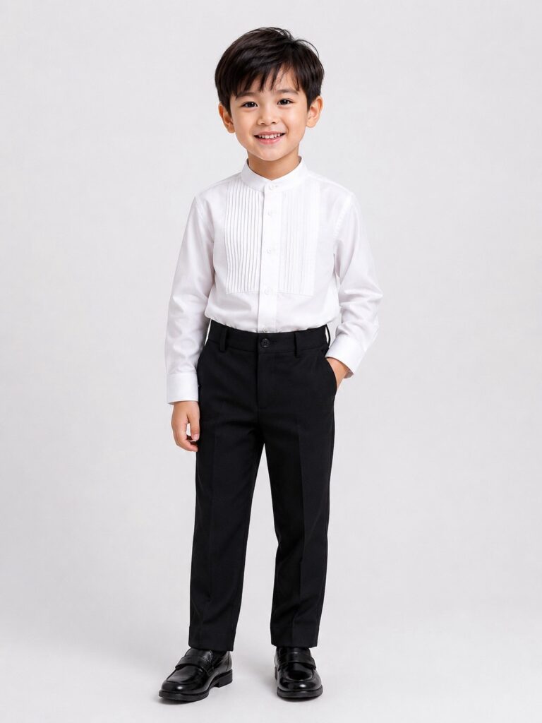 เสื้อเชิ้ตเด็ก สีขาว ดีไซน์ตีเกร็ด