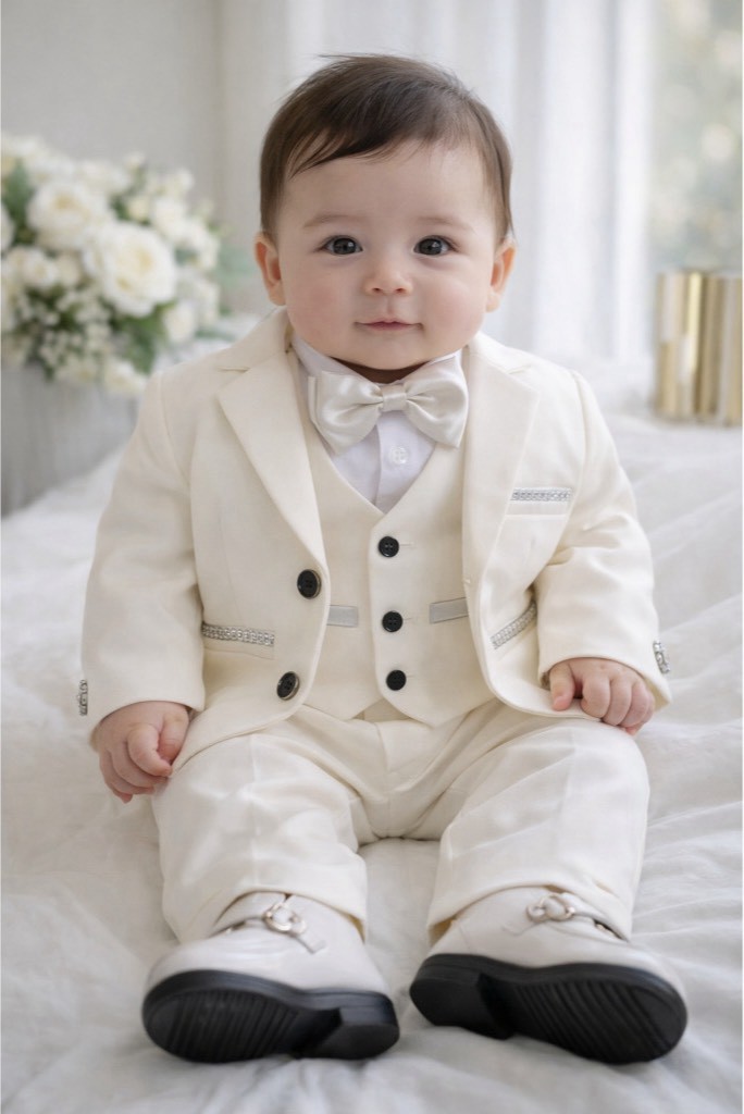 ชุดสูทเด็กทารก เซต 5 ชิ้น สี Ivory White Luxury